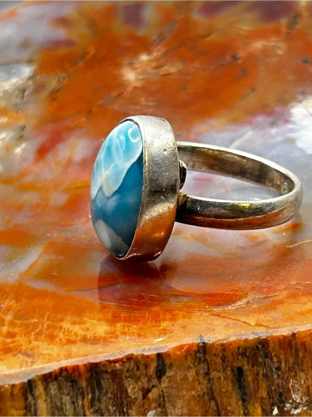 Sterling Silver Larimar Ring - Size 6.5